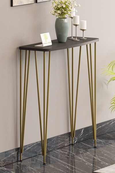 Pinhal Home 100cm Antresit Gri Dresuar Kahve Köşesi Konsol Modern Raf Metal B...