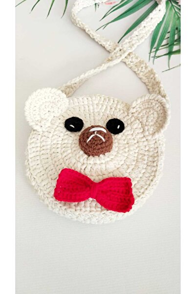 Kadın Girişimciler Atölyesi Handmade Knitted Teddy Bear Model Handmade 100% Cotton Kids Hand Bag