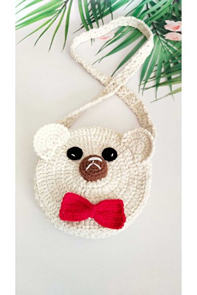 Kadın Girişimciler Atölyesi Handmade Knitted Teddy Bear Model Handmade 100% Cotton Kids Hand Bag
