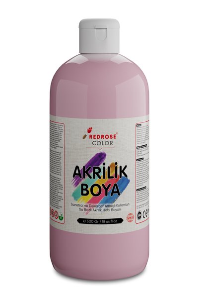REDROSE COLOR Açık Pembe Akrilik Boya 500gr, Dekoratif Hobi Amaçlı Sanatsal C...