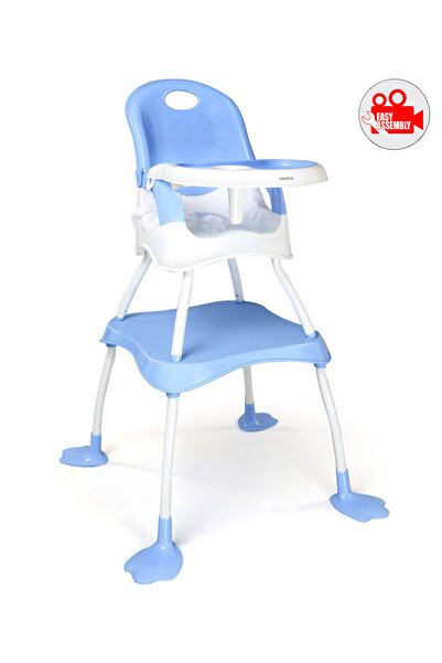 Babyhug كرسي مرتفع 4 في 1 من Urban، حزام أمان ثلاثي النقاط، مضاد للانزلاق، قابل للتحويل إلى كرسي معزز - أزرق