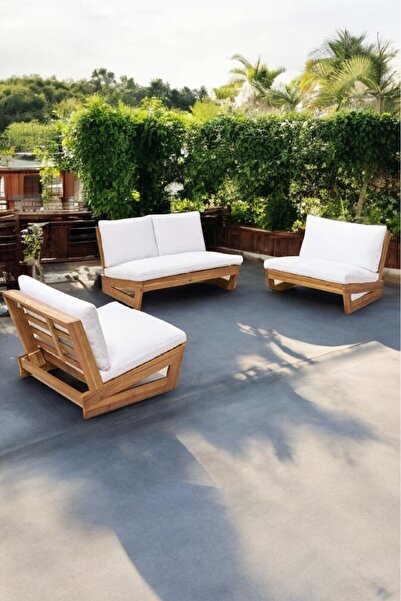 zerkaconcept Conforlove Bahçe Balkon Masif Kayın Ahşap Koltuk 1 Adet İkili 2 ...