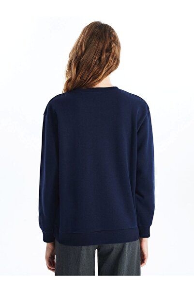 LC Waikiki Xsıde Lacivert Bisiklet Yaka Baskılı Kadın Kalın Sweatshirt