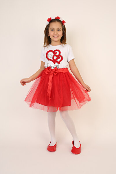 FATELLA Crvena majica sa srcem za devojčice Sa deznom Set crvene tutu suknje ...