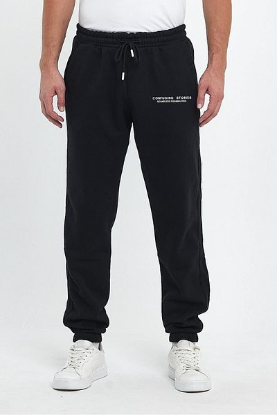 THE RULE Black Regular Fit - Confusing Stories Printed Men's Sweatpants