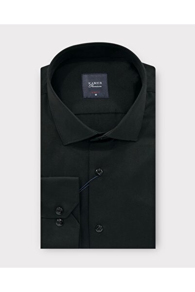 KAMER ERKEK SLIM FIT PAMUK SATEN SİYAH GÖMLEK 2101S