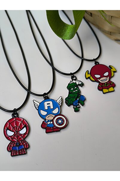 Esey Dizayn Marvel Spiderman Hulk Ironman Captain America Kolye Ve Deri Bileklik - Erkek Çocuk Kolye