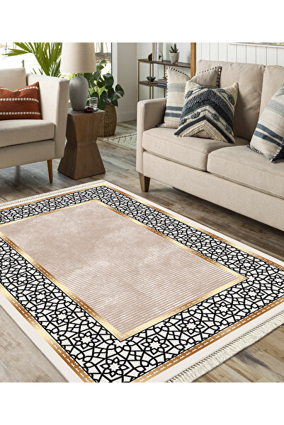 Modern home Yıkanabilir Kaymaz Dot Keçe Tabanlı Salon Halısı Yıkanabilir Halı...