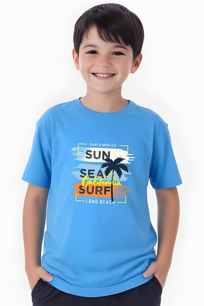 FYK COLLECTİON Tricou cu mânecă scurtă pentru băiat cu imprimeu Santa Monica Sea