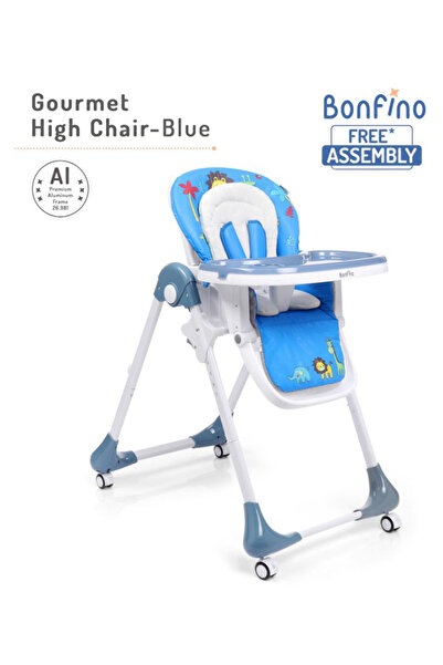 Bonfino كرسي طعام مرتفع قابل للتعديل بسبعة مستويات، مع عجلات، قابل للطي، أزرق