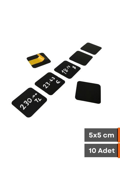 Şeffaf Etiket 10 komada brisivih tablića, mini crna etiketa 5x5 cm, samoleplj...