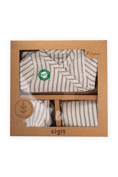 Cigit Βιολογικό βρεφικό σετ 0-3 μηνών Khaki Pinstripe - Hospital Release
