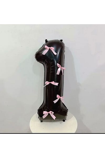 Deniz Party Store Black 1 Year Old Foil Number Balloon with Pink Bow Ribbon