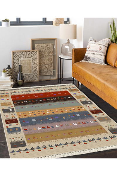 Modern home Yıkanabilir Kaymaz Dot Keçe Tabanlı Salon Halısı Yıkanabilir Halı...