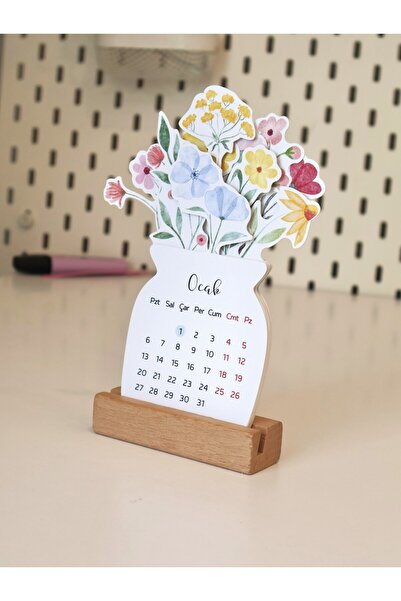 Hume Craft 2026 Çiçekli Takvim Özel Tasarım Masa Takvimi Vazodaki Çiçekler Öğretmenler Günü Hediyesi