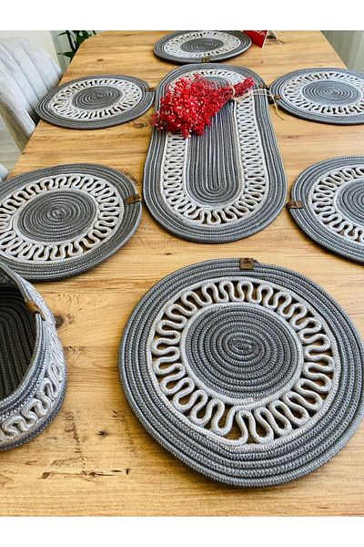 my doğa store 8-piece American Service Jute Wicker Decorative Dining Table Plate Set
