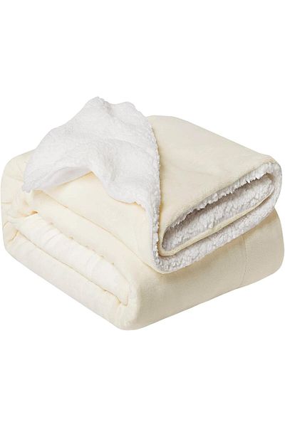 Fabienne Sherpa Blanket 220x240cm Super King Size Reversible Bed Blanket Off White