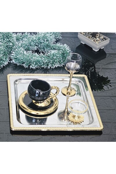 atabey home collection 1 Piece Coffee & Tea & Presentation Tray Deluxe Size 27 cm Square Frame Service Presentation Tray