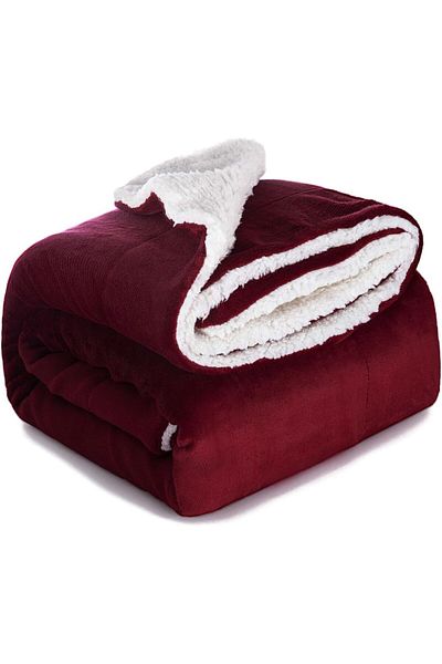 Fabienne Sherpa Blanket 220x240cm Super King Size Reversible Bed Blanket Maroon