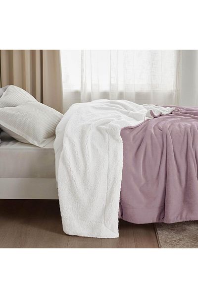 Fabienne Sherpa Blanket 220x240cm Super King Size Reversible Throw Blanket Lilac