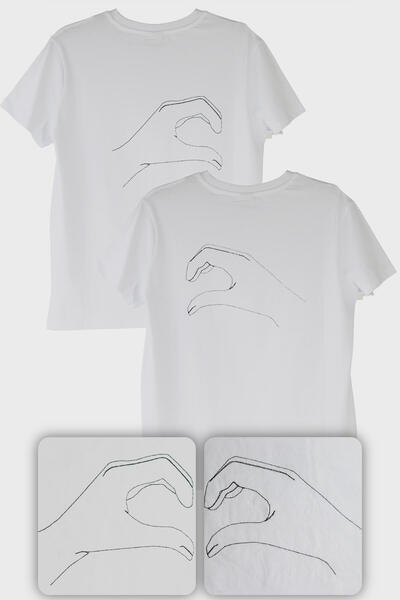 NUUGG تي شيرتات للزوجين مطرزة بنمط أيدي القلب - قطعتان