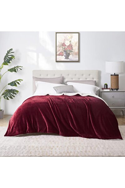 Fabienne Silky Sherpa Blanket Single Size 160x220cm Reversible Throw Blanket Maroon