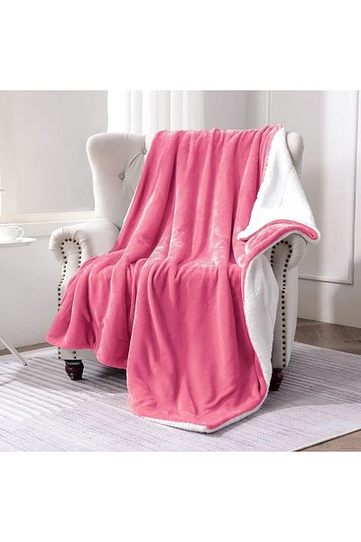 Fabienne Sherpa Blanket 220x240cm Super King Size Reversible Throw Blanket Pink