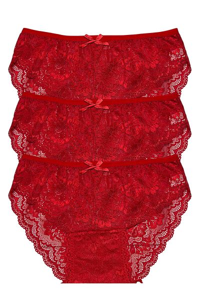 Gizli Butik Red 3-Piece Women's Lace Bato Panties Set