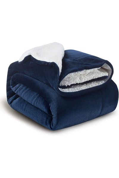 Fabienne Sherpa Blanket 220x240cm Super King Size Reversible Bed Blanket Navy Blue