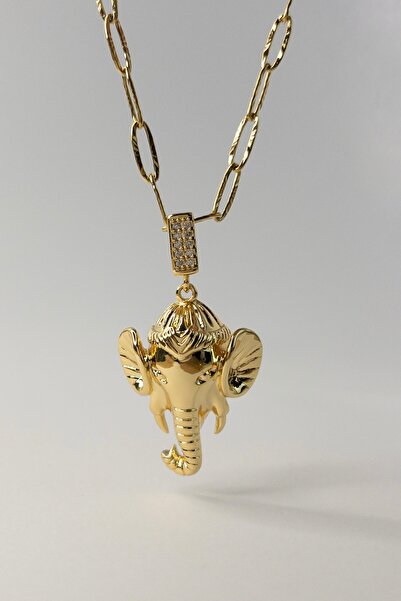 Tasarım Fil Kolye Gold Paslanmaz Çelik