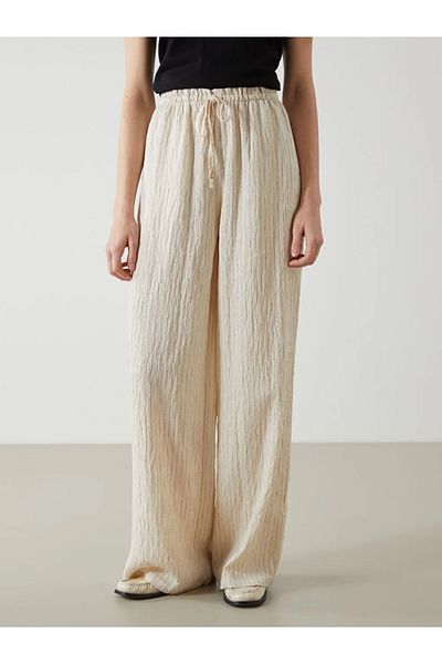 LC Waikiki Lcw Vision Beige Women's Stripe Pants with Elastic Waist
