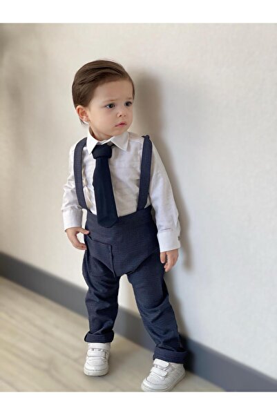 favorimkids Kravatlı Pamuklu Yeni Takım 3 lü Set Salopet Gömlek Kravat