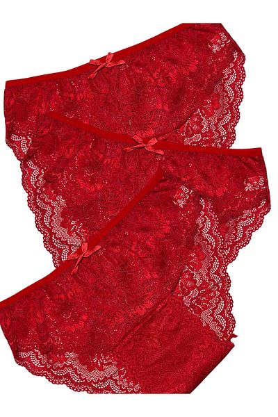 Gizli Butik Red 3-Piece Women's Lace Bato Panties Set