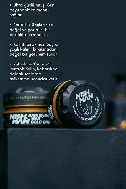 NISHMAN Parlak Görünüm Saç Şekillendirici Wax 07 - Lüks Parlaklık Ve Güçlü Tutuş 100 ml