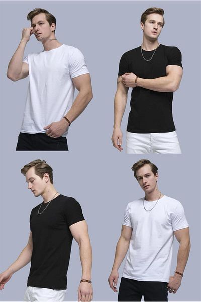 Oksit Ανδρικό μπλουζάκι Ftx 4 Pack Slim Fit Lycra Crew Neck Basic ανδρικό μπλουζάκι