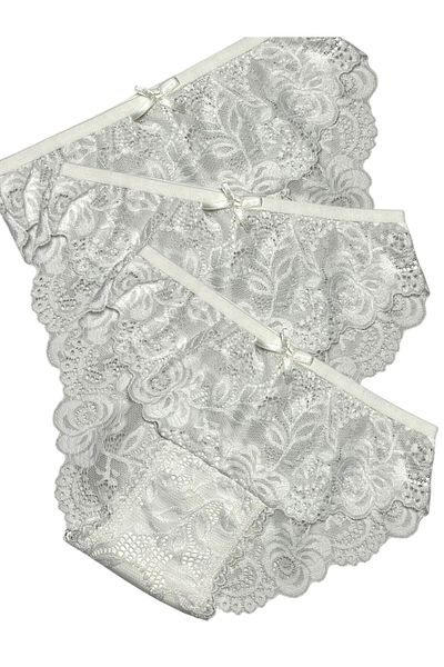 Gizli Butik Chiloți Bato din dantelă pentru femei Ecru - Set de 3