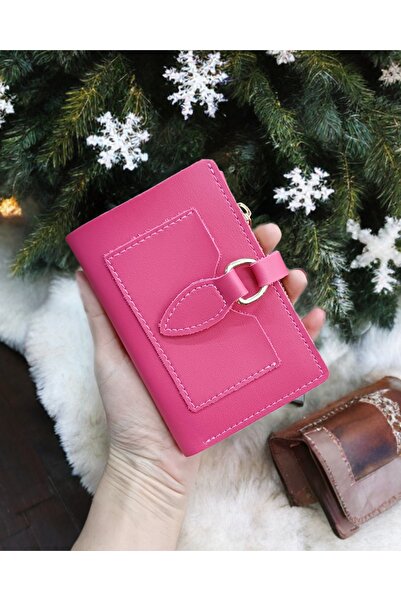 KY Women's Fuchsia Pink Wallet Card Holder Gold Accessory Medium Size