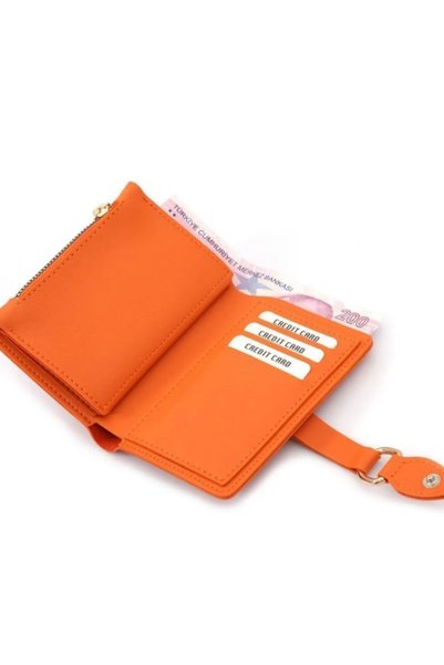 KY Women's Orange Wallet Card Holder Gold Accessory Damla Medium Size 009