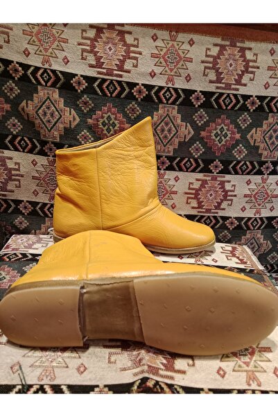 Osmanlı Yemeni Dünyası Hakiki Deri Bot, Prenses Model Bot, %100 Deri Düz Model Bot, Sarı Bot, 37 Numara.