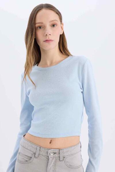 DeFacto Tricou cu mânecă lungă, cu nervuri, de bază, cu coajă, E7797AX25SP