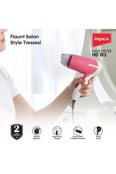 İMPEX Hd-1K2 Foldable Handle Hair Dryer With 2 Speed/Heat Function - Assorted