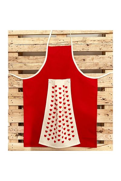 Lief Home Panama Braided Red Kitchen Apron with Hearts and Towels