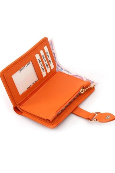 KY Women's Orange Wallet Card Holder Gold Accessory Damla Medium Size 009
