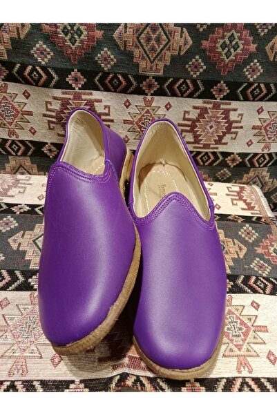 Osmanlı Yemeni Dünyası Hakiki Deri Yemeni, Düz Model Çarık/Yemeni, %100 Deri Düz Model Yemeni, Mor Renk 41 Numara.