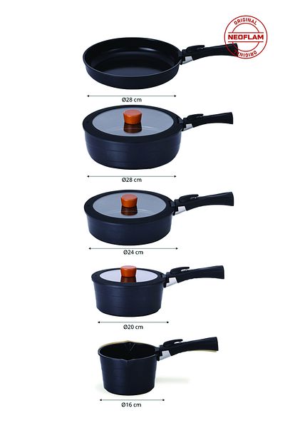 Prima Nova Neoflam Midas Black 11 Piece Interlocking Induction Pot and Pan Set with Detachable Handle