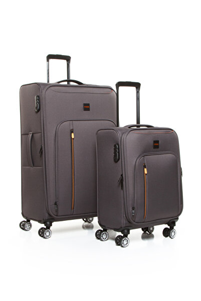 Fossil 032 2'li Büyük+Küçük (Kabin) Ultra Light Hafif Lüx Kumaş Tekerlekli Valiz GRİ
