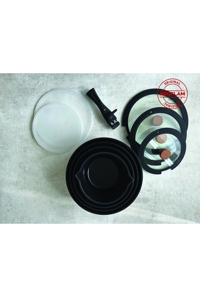 Prima Nova Neoflam Midas Black 11 Piece Interlocking Induction Pot and Pan Set with Detachable Handle