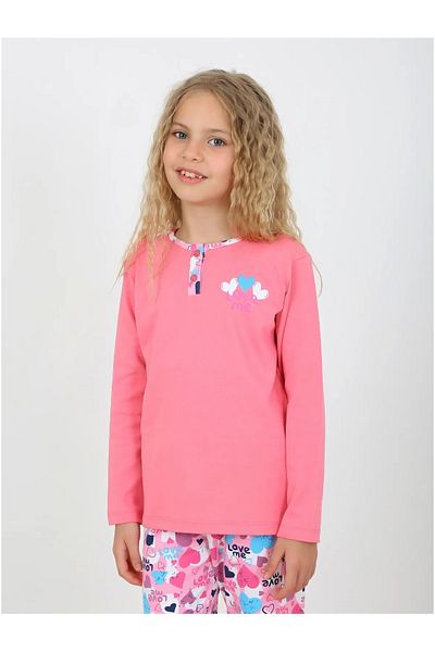 diamondstar Girls' Sleepwear Set with Love Me Buttons - Long Sleeve, 100% Cotton, Button Detail, 10-15 Years