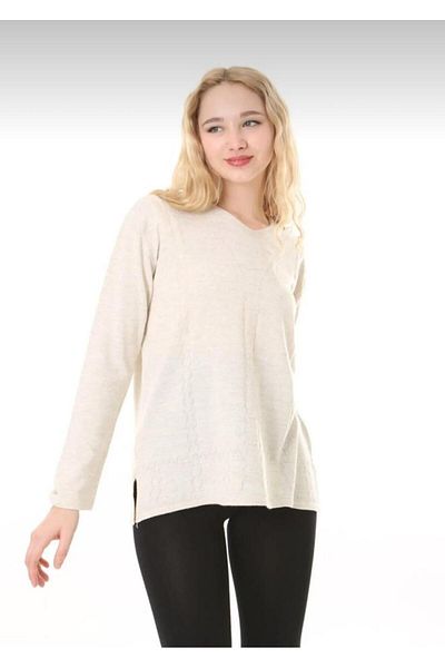Öz klas Store Pulover de damă, cu decolteu în V, tricotaj cu model