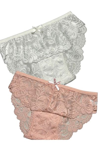 Gizli Butik Pachet de 2 chiloți Bato din dantelă pentru femei - Yavruağzı Ecru